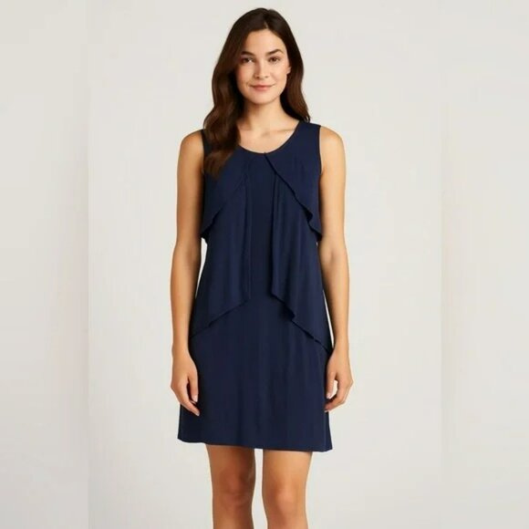Alfani Layered Mini Dress Navy Sleeveless Tiered Scoop Neck Stretchy Size L - Picture 1 of 9